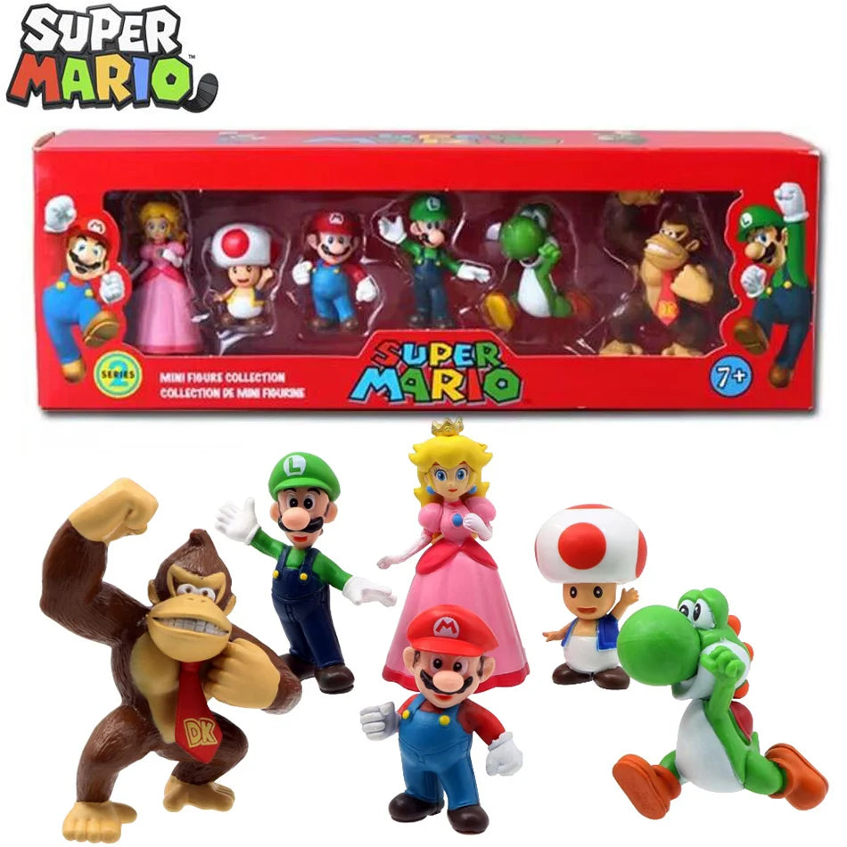 Super Mario Bros PVC Action Figure Toys Dolls Model Set Luigi Yoshi Donkey Kong MushroomFor Kids Birthday Gifts