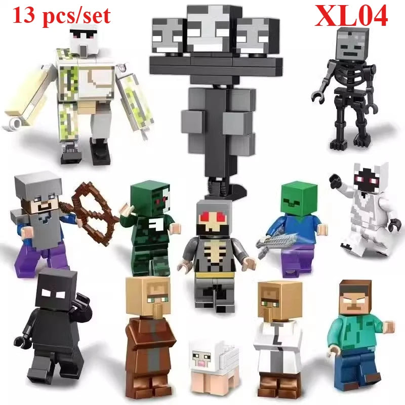 12 Style TreeHouse Village Farm Cave Mine Alex Zombie Action Figures Building Blocks Toys Gift for Children