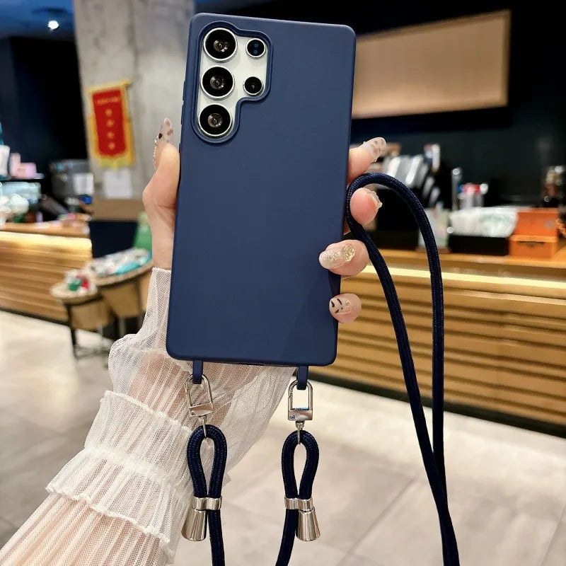 Strap Case For Samsung Galaxy S25 Ultra S21 S22 S23 Plus S24 FE S25FE A17 A56 Crossbody Lanyard Double Buckle Cord Soft Cover