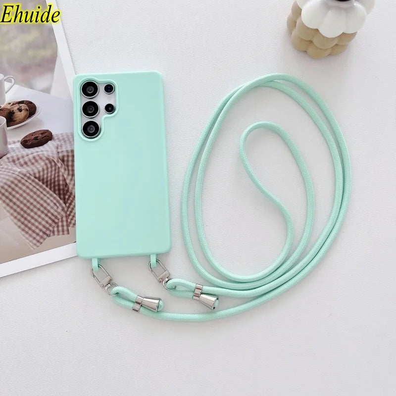 Strap Case For Samsung Galaxy S25 Ultra S21 S22 S23 Plus S24 FE S25FE A17 A56 Crossbody Lanyard Double Buckle Cord Soft Cover