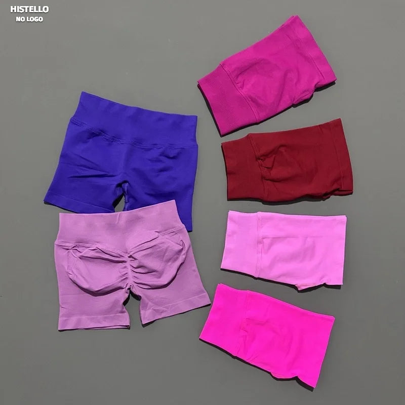 HISTELLO Sports Shorts Low Ribbed Band Scrunch Booty Workout Gym Shorts Running Seamless Leggings Yoga Women Sports Leggings