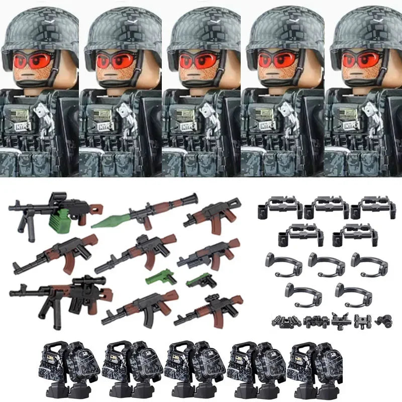Military Army Figures Building Blocks SWAT Ghost Commando Special Forces Soldier Weapons Gun Hat Shield Belt AK Mini Bricks Toy