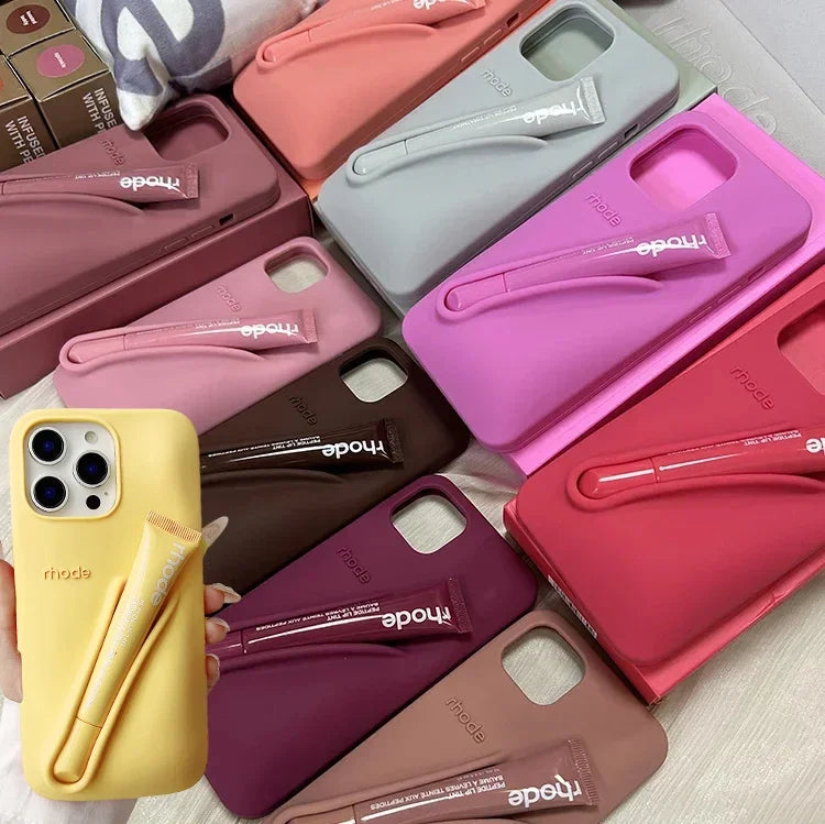 For iPhone 17 Pro Max Air 15 14 13 12 11 17 ProMax Plus Rhode Phone Case Gray Toast Ribbon Espresso Soft Silicone Lipstick Cover