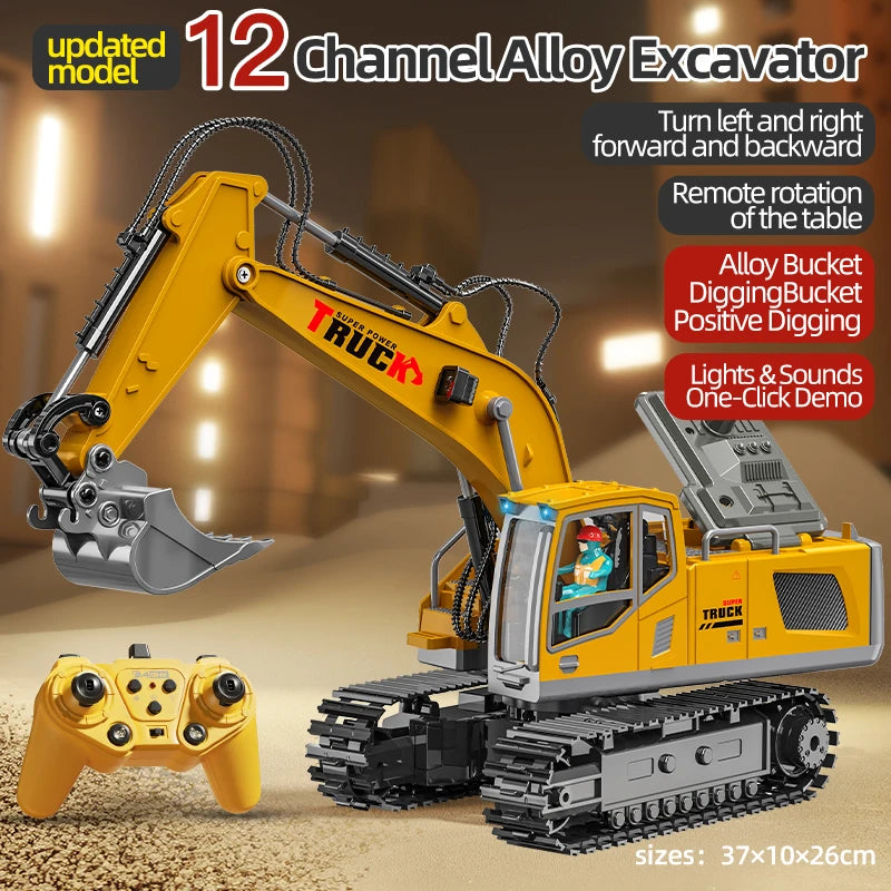 Alloy Remote Control Excavator Toy Car with Lights Sound Effect Electric Excavator Automobile Engineering Vehicle Children Gifts