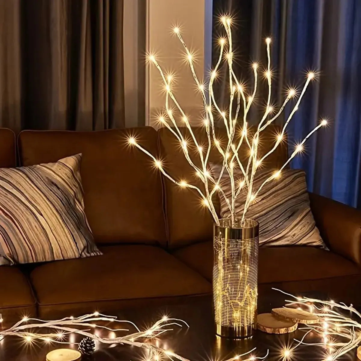 1 PC White Birch Branch Lights Battery Operated 20 LED Fairy Lights Willow Branches for Home Bedroom Inside Outdoor Decoration