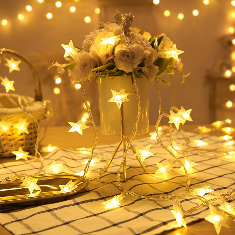 LED Star Fairy Lights Outdoor Chain Lights Garland Bulb String Lights Party Home Wedding Terrace Garden Christmas Decoration