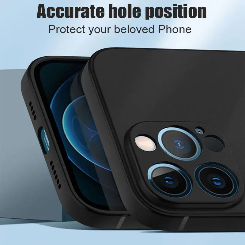 Luxury Black Phone Case For iPhone 16 15 14 11 12 13 Pro Max 7 8 Plus 13 Mini 16E SE 2022 Xr X Xs Matte Soft Back Cover Case