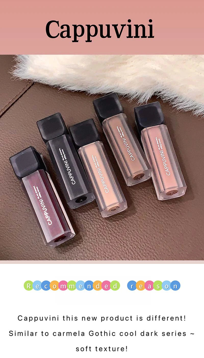 Cappuvini Obsidian Starry Matte Lip Gloss: Velvet Finish with Long-Lasting Formula-Dark Series for a Radiant Look,