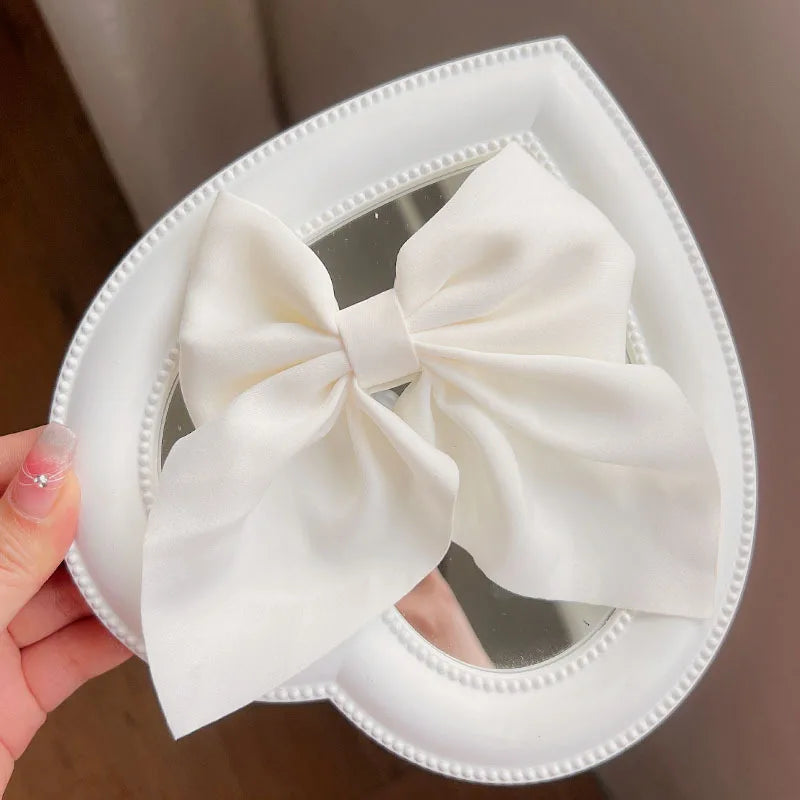 Solid Color Satin Bowknot Hair Clips For Girls Sweet Bow Women Hairpins Butterfly Barrettes Duckbill Clip Kids Hair Accessories