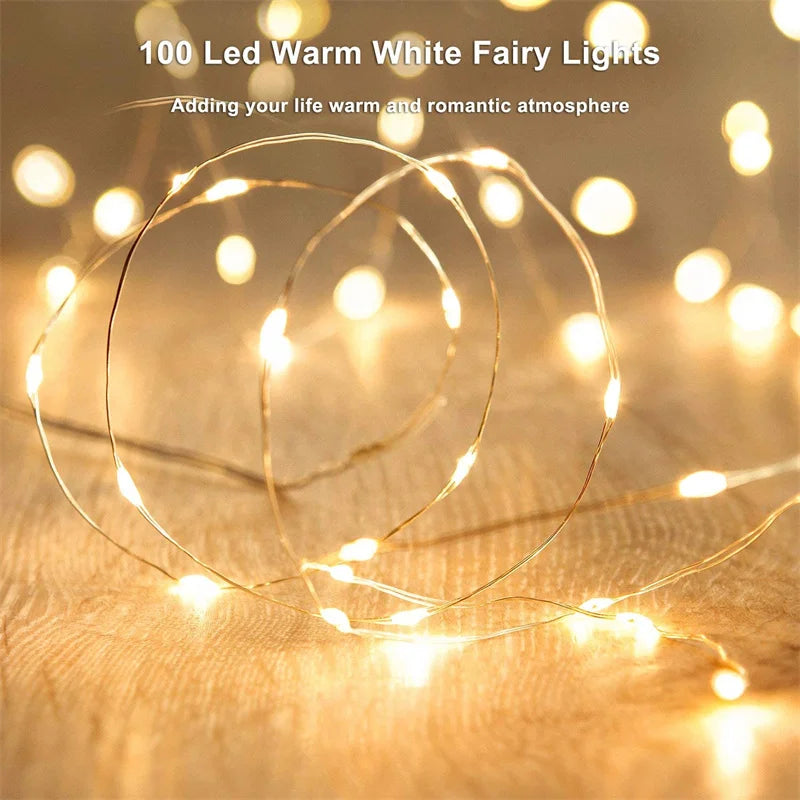 USB Led Fairy Lights Copper Wire String 20M 200LED Holiday Outdoor Lamp Garland For Christmas Tree Wedding Party Decoration