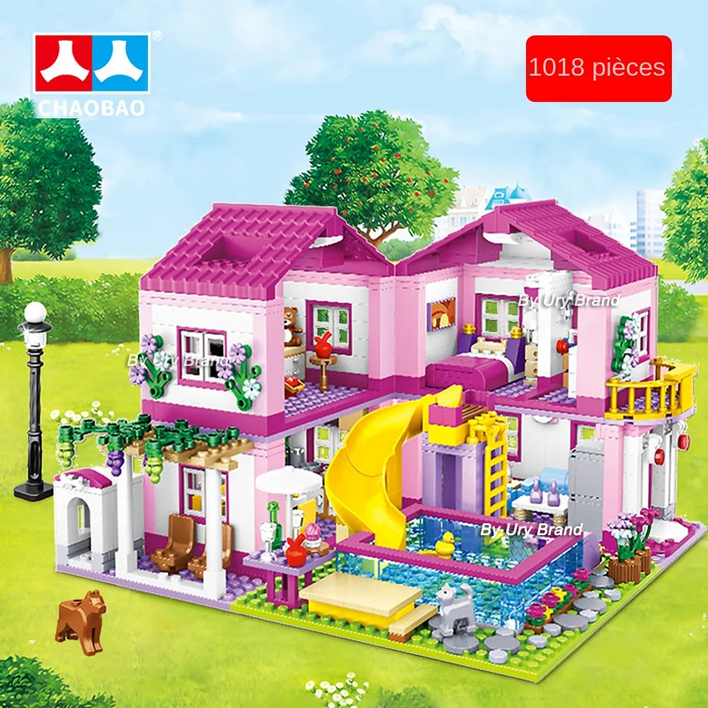 Friends City House Summer Holiday Villa Castle Building Blocks Sets Figures Swimming Pool DIY Toys for Kids Girls Christmas Gift