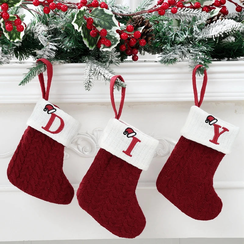 Christmas Alphabet Knitting Socks Christmas Tree Ornaments Christmas Decorations For Home 2025 Noel New Year 2026 Xmas Gift