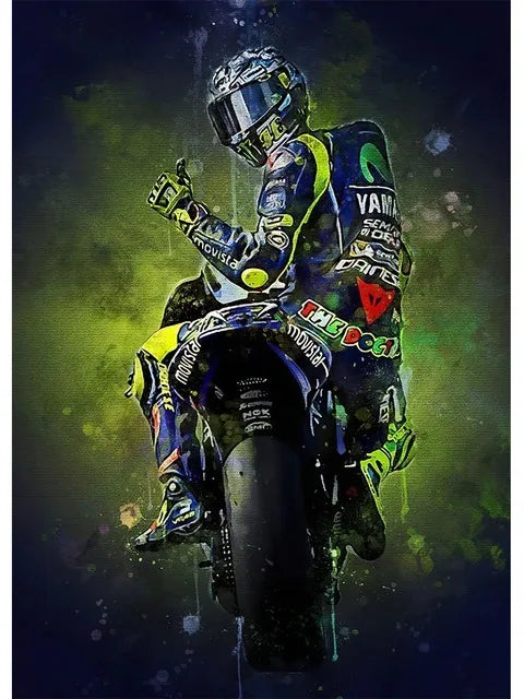 Valentino Rossies Motorcycle Racer Poster Sports Car Racer Portrait Prints Canvas Painting Wall Art for Home Living Room Decor