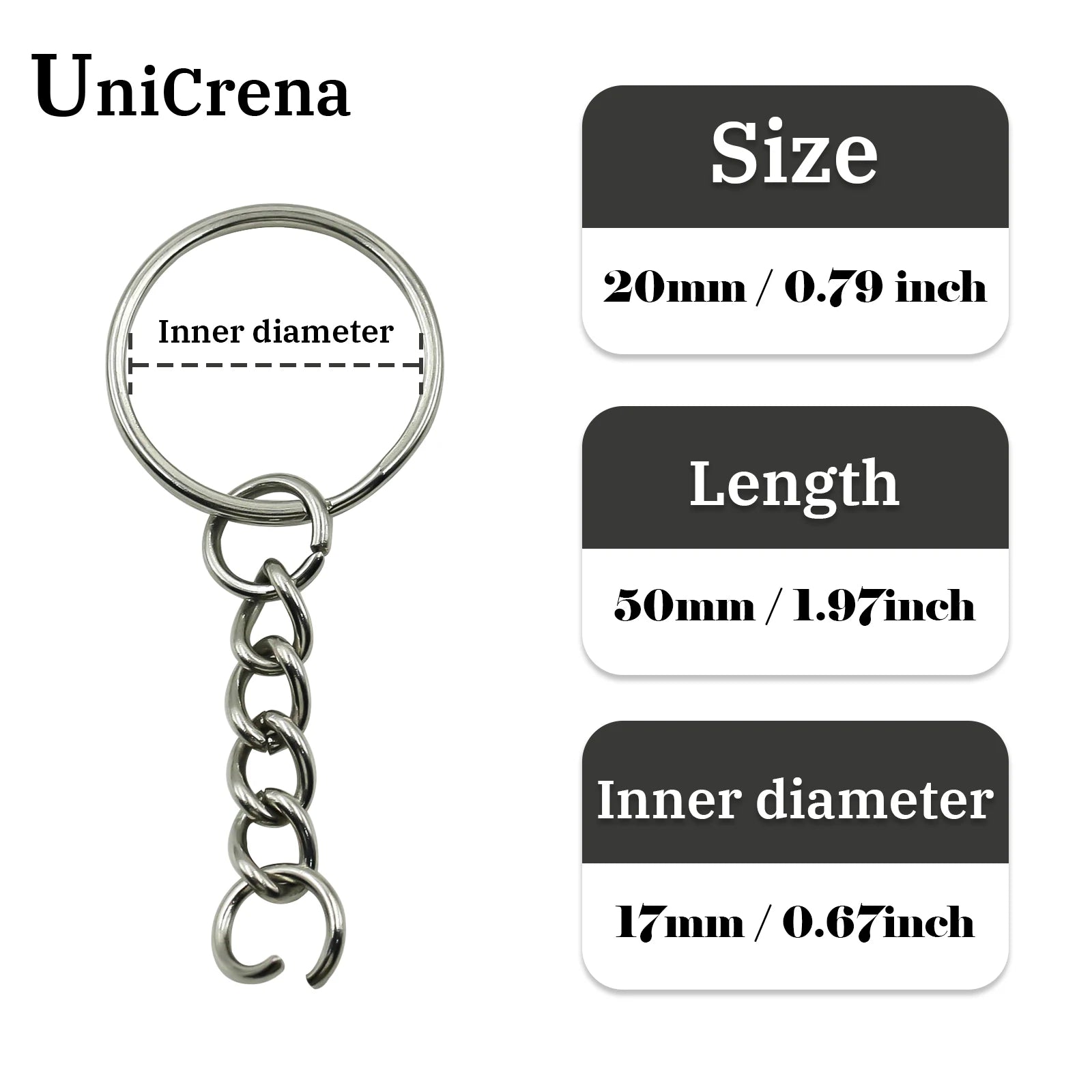 UniCrena Split Ring Stainless Steel Key Ring with Chain and Jump Rings Keychain for DIY Crafts, Jewelry Making, Dog Tags Bulk