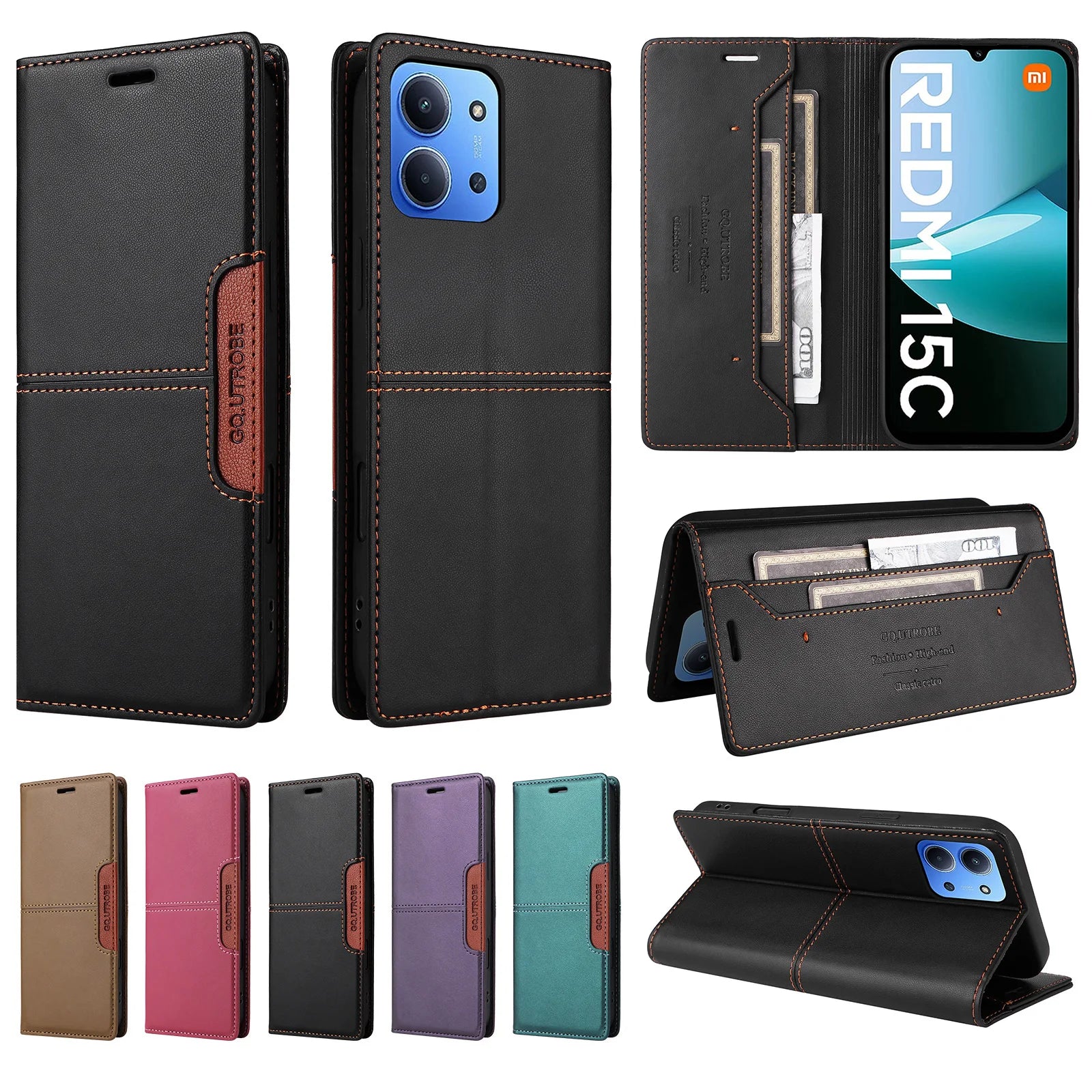 Luxury Leather Flip Wallet Phone Case For Xiaomi Redmi 15C 4G 5G Europe Global Book Covers Cards Holder Funda Protect Cover