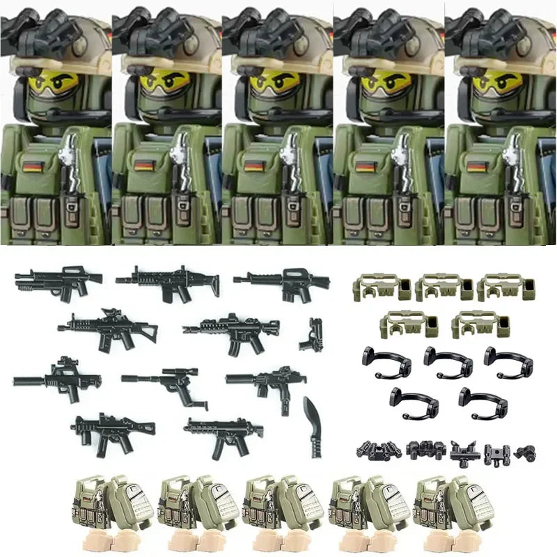 Military Army Figures Building Blocks SWAT Ghost Commando Special Forces Soldier Weapons Gun Hat Shield Belt AK Mini Bricks Toy