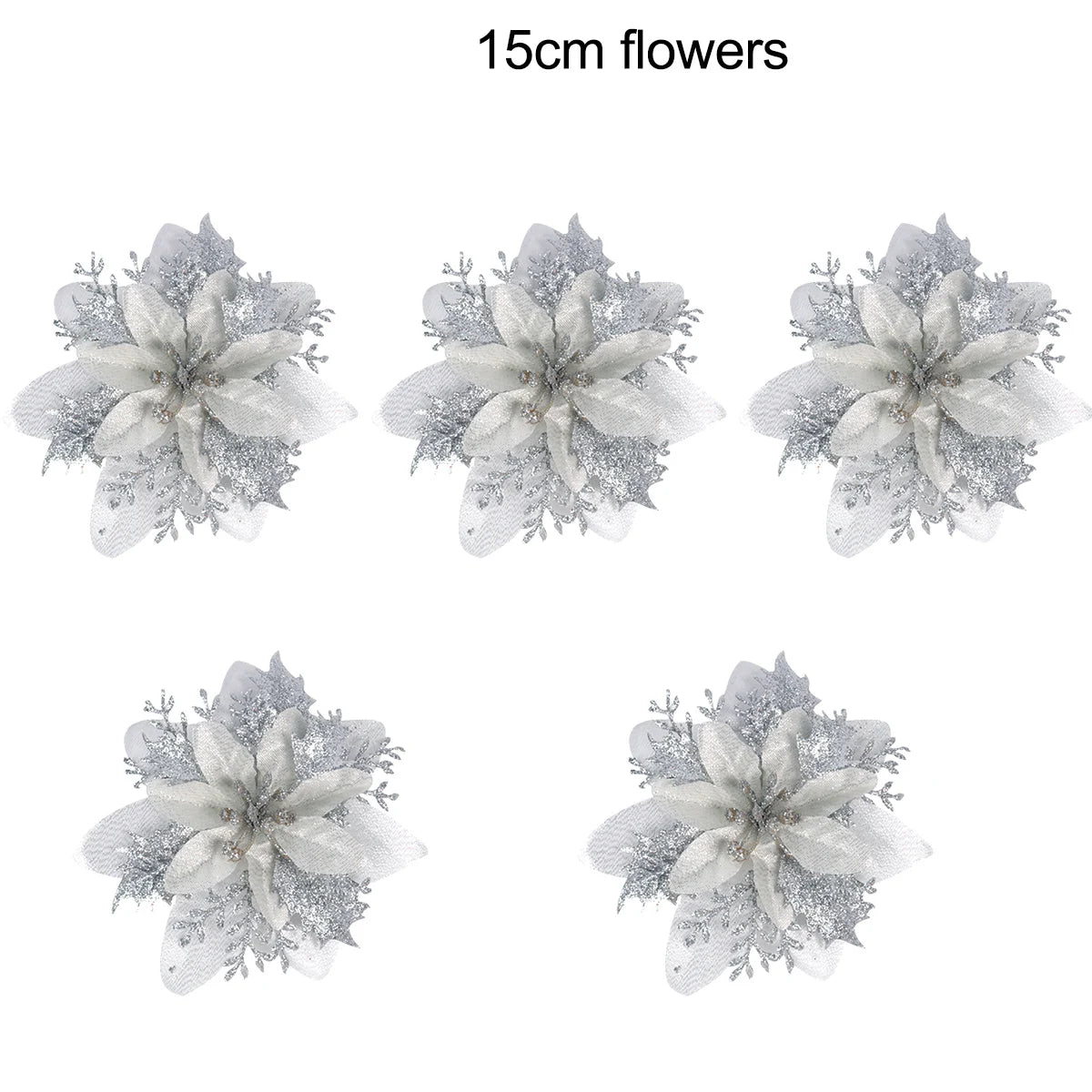 5-20pcs Sparkling Red Golden Silver Poinsettia Artificial Flowers Christmas Tree Ornaments for Xmas New Year party Decoration