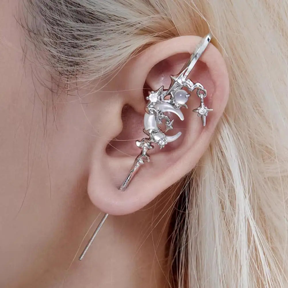 1pcs Stars Moon Ear Studs Diamond Setting Ear Crochet Perforation Earrings Punk Ear Hook Goth Sword Earrings Jewelry Accessorie