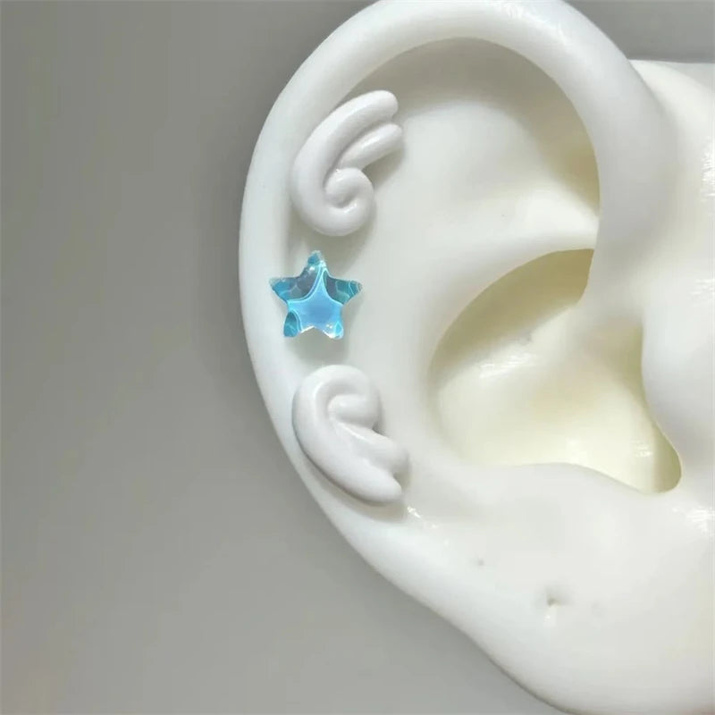 Sweet Angel's Wings Stainless Steel Ear Bone Nail Cute Acrylic Love Heart Cross Earrings for Women Body Puncture Accessories