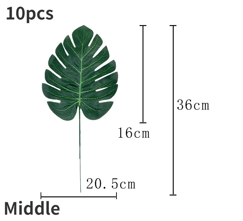 10PCS Tropical Palm Leaves Summer Monstera Artificial Silk Turtle Leaves for Home Hawaiian Luau Beach Wedding Party Decor