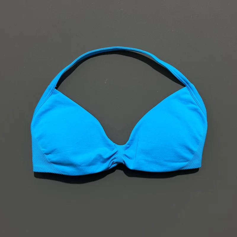 Sports Bra Strappy Backless Yoga Gym Bra Scrunch Push-up Removable Cups Women Workout Clothing Gym Top Halter Sport Bras