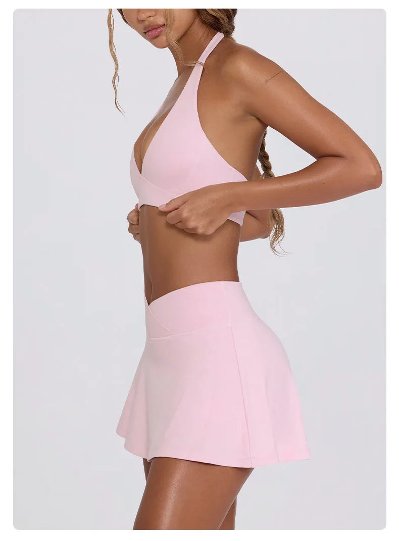 Ctenkevet Women Chest Padding And High Elasticity Bra Set 2Pcs Tennis Skirt Sportswear Female Golf Suits Sport Outfit For Woman