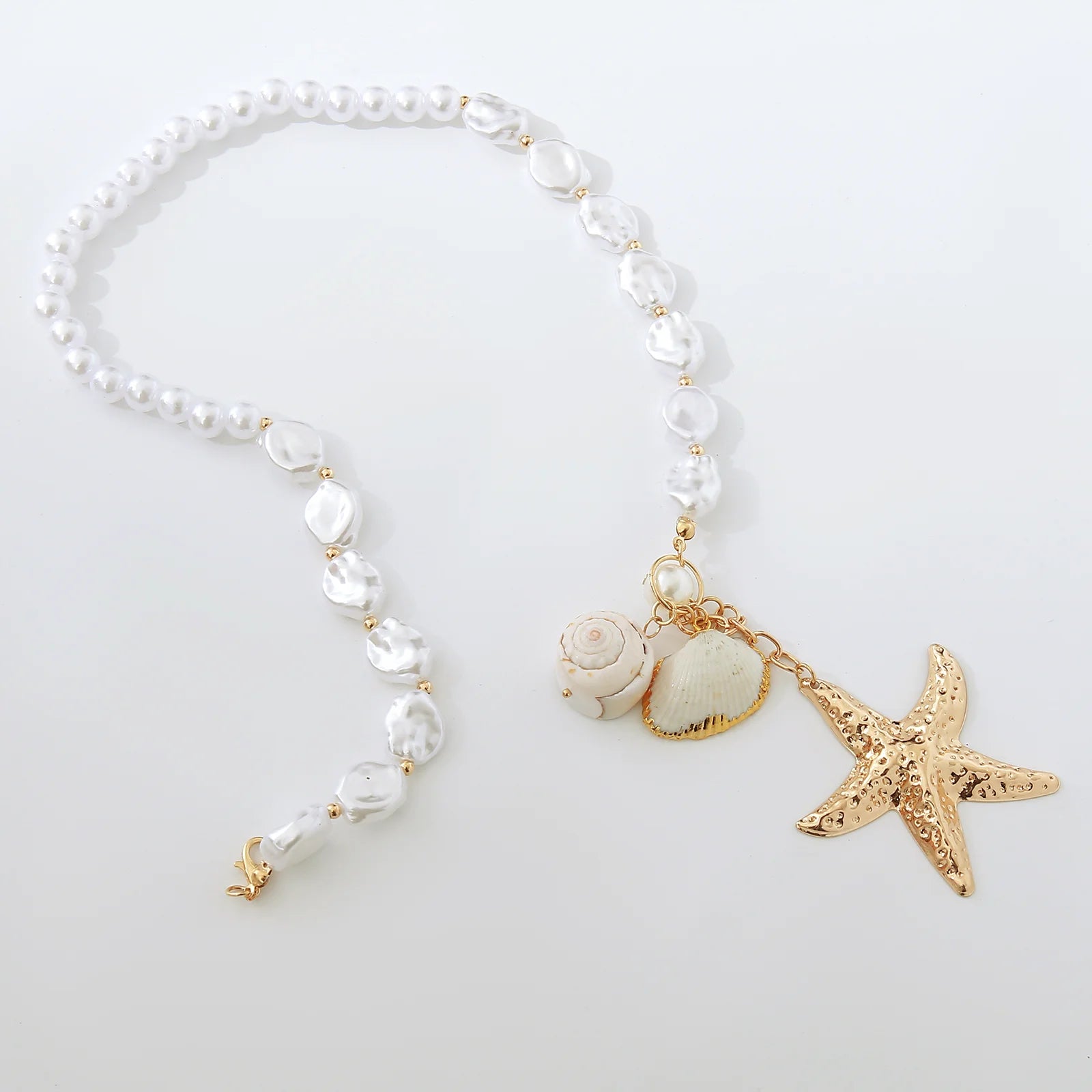 MHS.SUN Summer Shell Starfish Conch Pendant Necklace for Women Bohemian Metal Gold Color Chic Beach Jewelry Vacation Party Gift