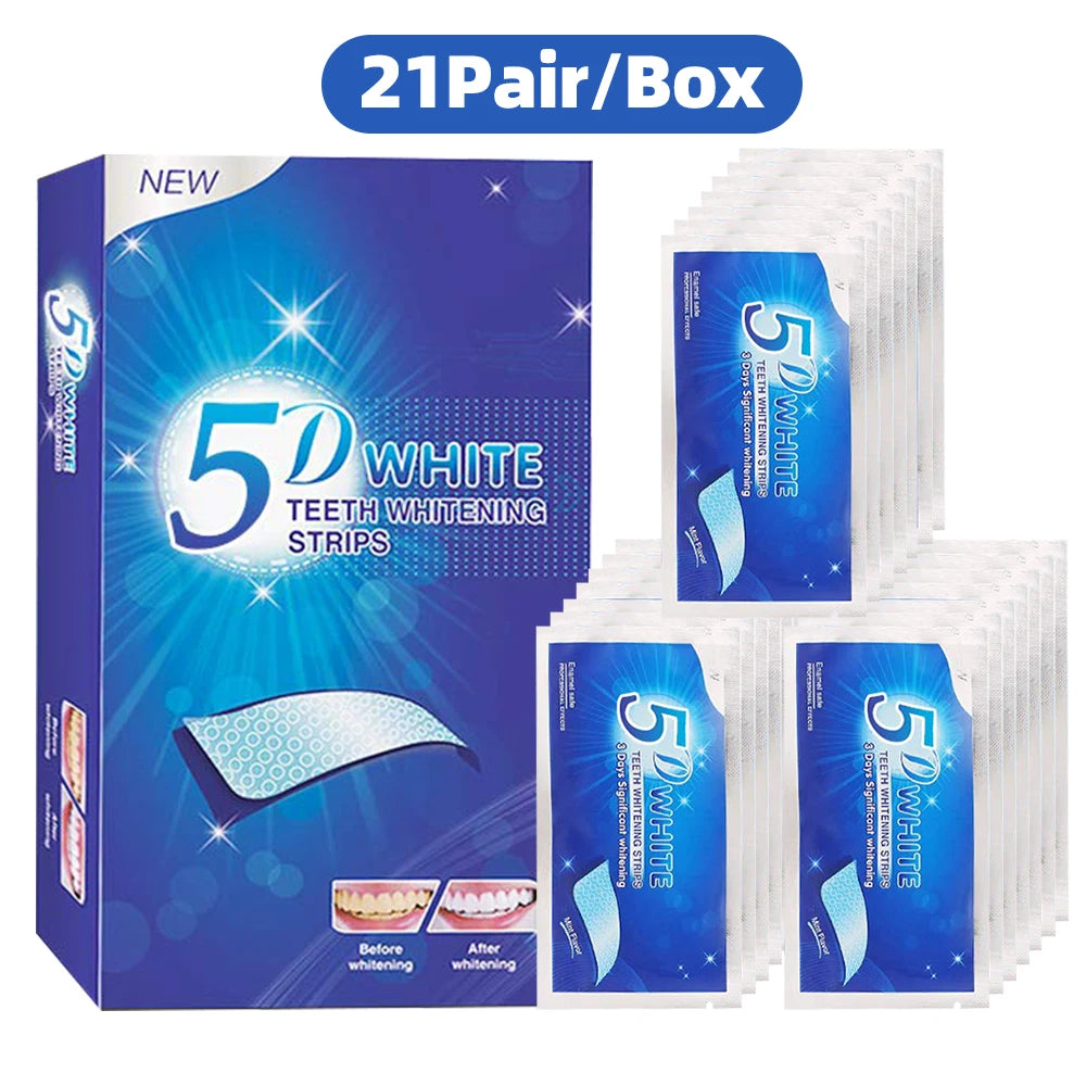 5D Teeth Whitening Strip 7/14/21/28 Pair Whiter Strips for Removing Smoking Coffee Stain, Effective Home Use Tooth Whitening Kit