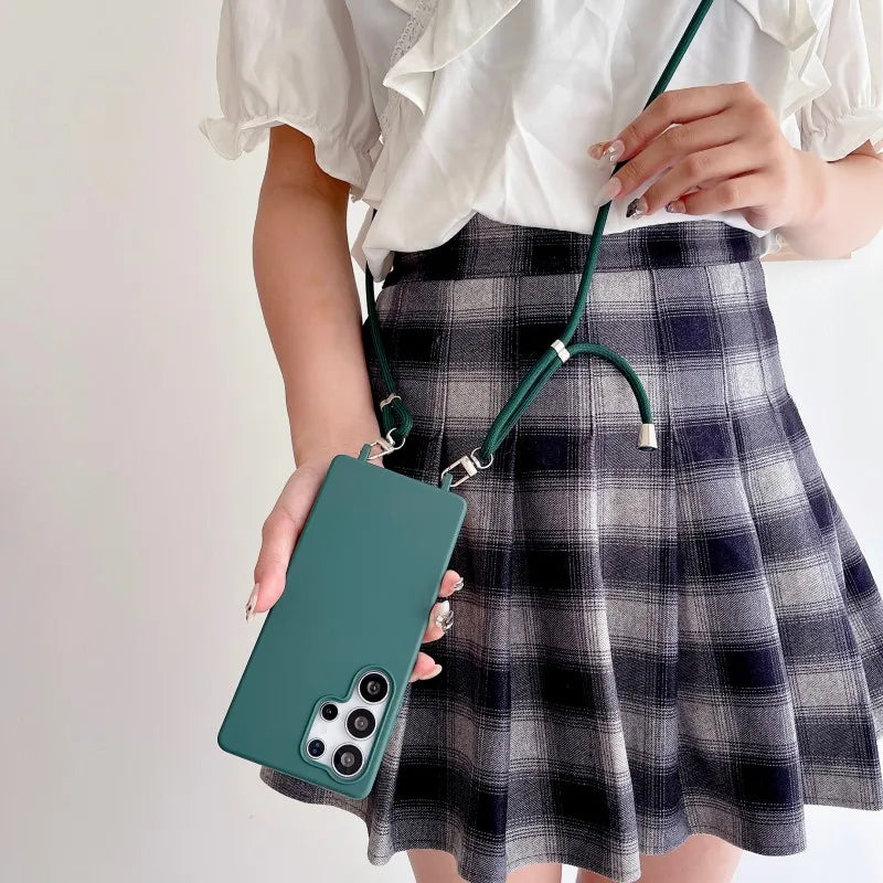 Strap Case For Samsung Galaxy S25 Ultra S21 S22 S23 Plus S24 FE S25FE A17 A56 Crossbody Lanyard Double Buckle Cord Soft Cover