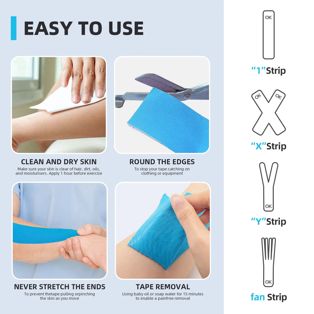 2 Rolls OK TAPE Updated Kinesiology Tape, New Packaging 5cm x 5m, 25cm Precut 20 Strips, Cotton Elastic Athletic Tape Latex Free