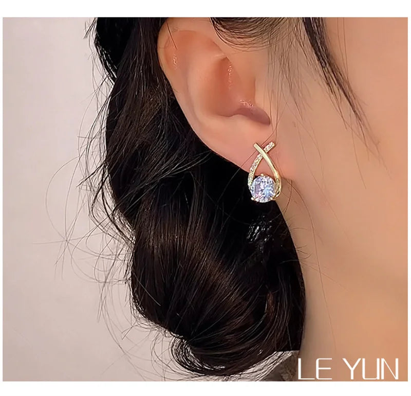 SKEDS Fashion Cross Stud Earrings For Women Girls Korean Style Elegant Crystal Jewelry Ear Rings Fishtail Lady Earrings Gift