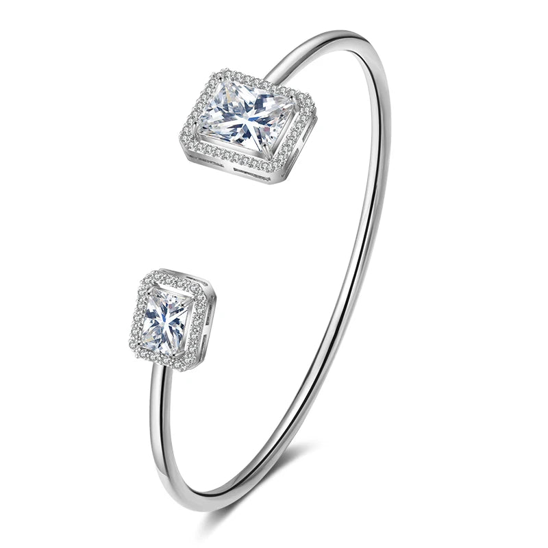 Luxury Geometry Gold Color Cuff Bangles For Women Fashion Cubic Zirconia Bracelets INS Party Everyday Jewlery.