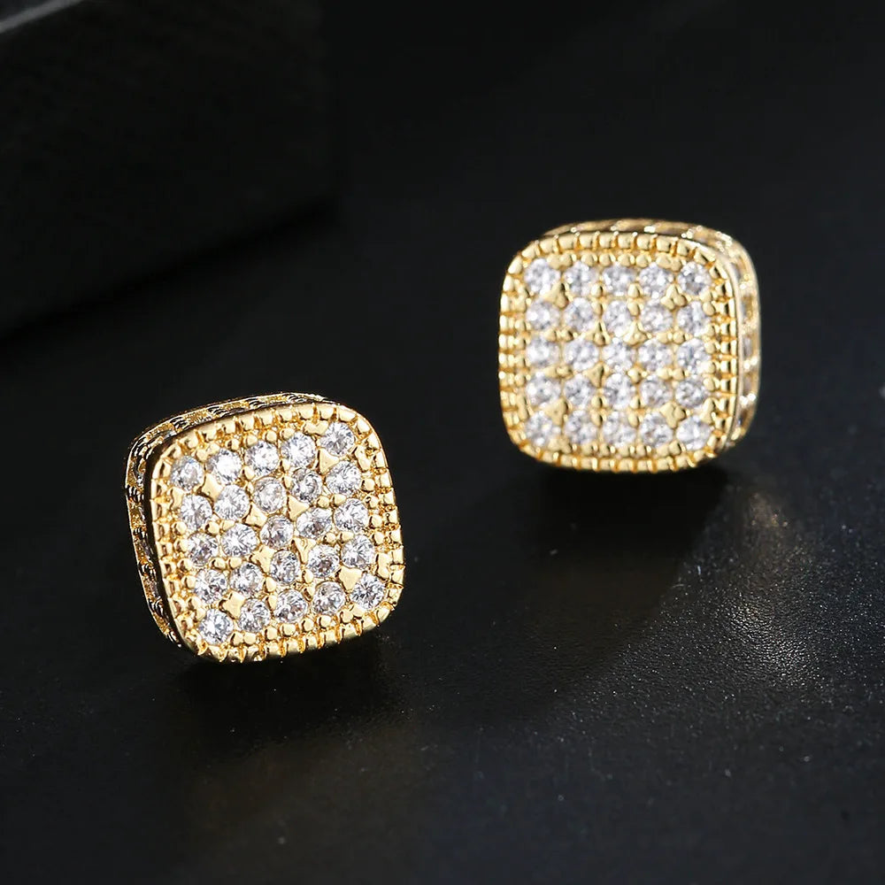 Trendy Square-shaped Men Cool Hip Hop Style Stud Earrings with  Zirconia Perfect Men's and Women's Rock Jewelry Accessories