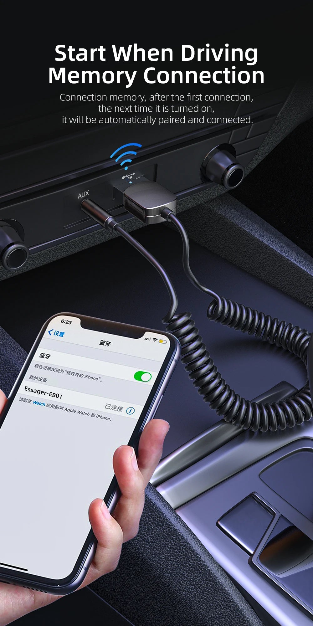 Essager Bluetooth Audio Receiver Dongle USB To 3.5mm Jack Car Audio Aux Bluetooth 5.0 Handsfree Kit For Car Receiver BT Transmit