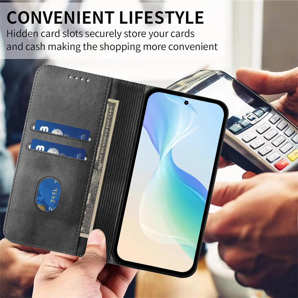 Leather Phone Case For Samsung Galaxy A06 A16 A14 A15 4g 5g A05S A05 A25 A35 A55 A56 A36 A26 A34 A54 Card Slot Flip Wallet Cover
