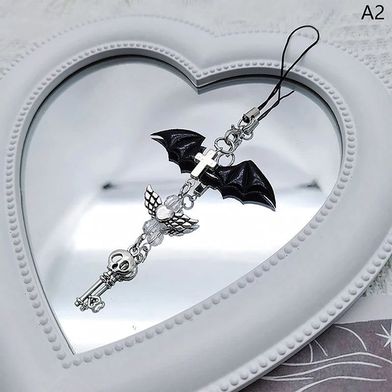 Black Punk Y2K Phone Pendant Chain Cool Girl Sweet Charm With Cross Butterfly Accessories For Phone Bag Lanyard Keychain