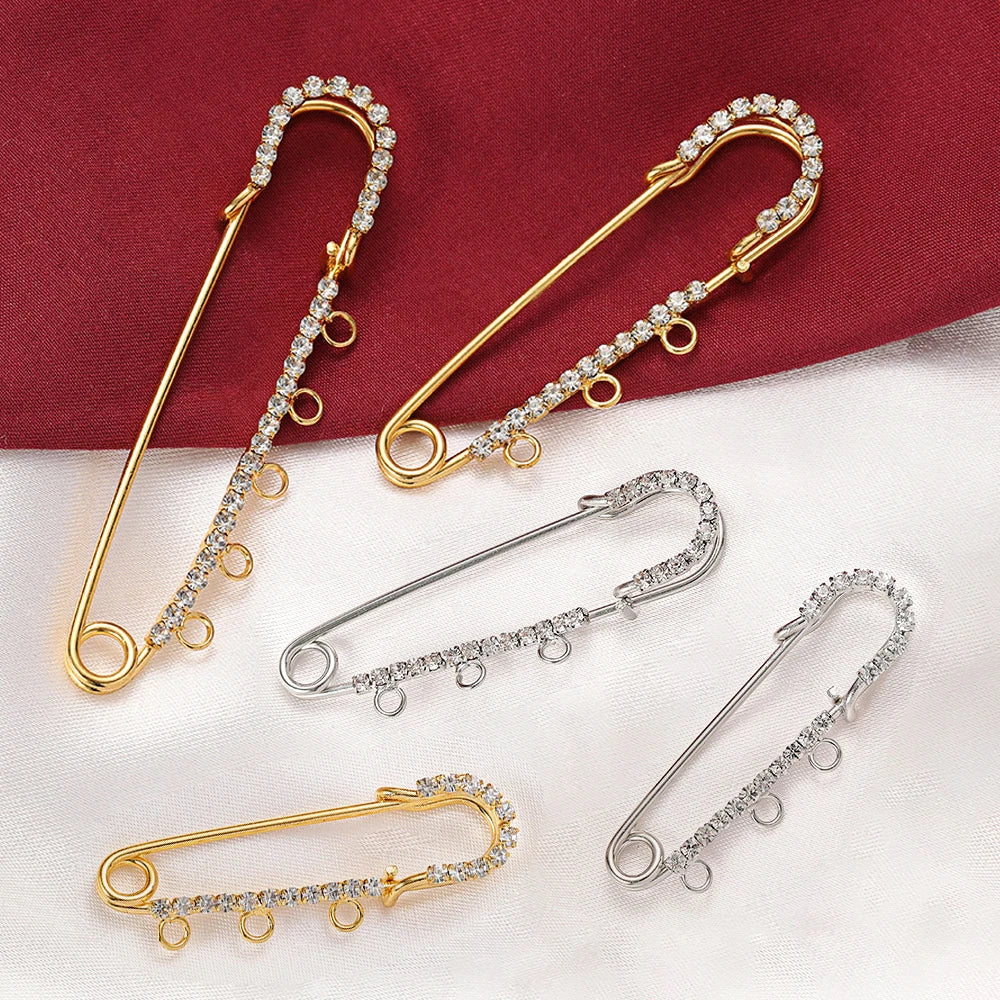 5pcs Rhinestone Large Safety Pins Crystal Brooch with 3/4/5 Loops for DIY Blankets Skirts Knitted Fabric Crafts Jewelry Making