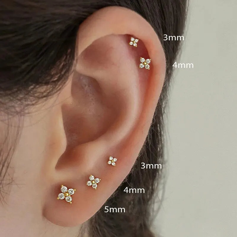 Exquisite Small Round Cubic Zirconia Flower Shape Stud Gold Color Earring for Women Simple Party Wedding Fashion Jewelry