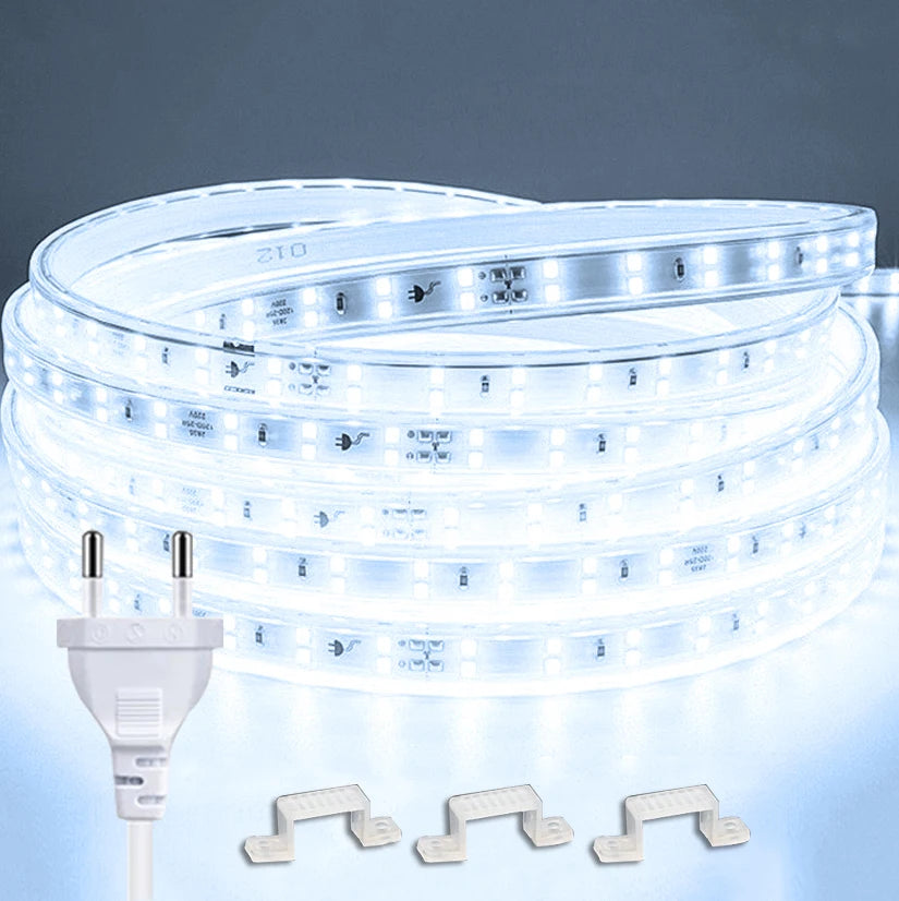 220V Led Strip 1-30m With Eu Plug 2835 Flexible Ribbon Light Waterproof Led Tape for Home Kitchen Outdoor Garden Decor Lighting
