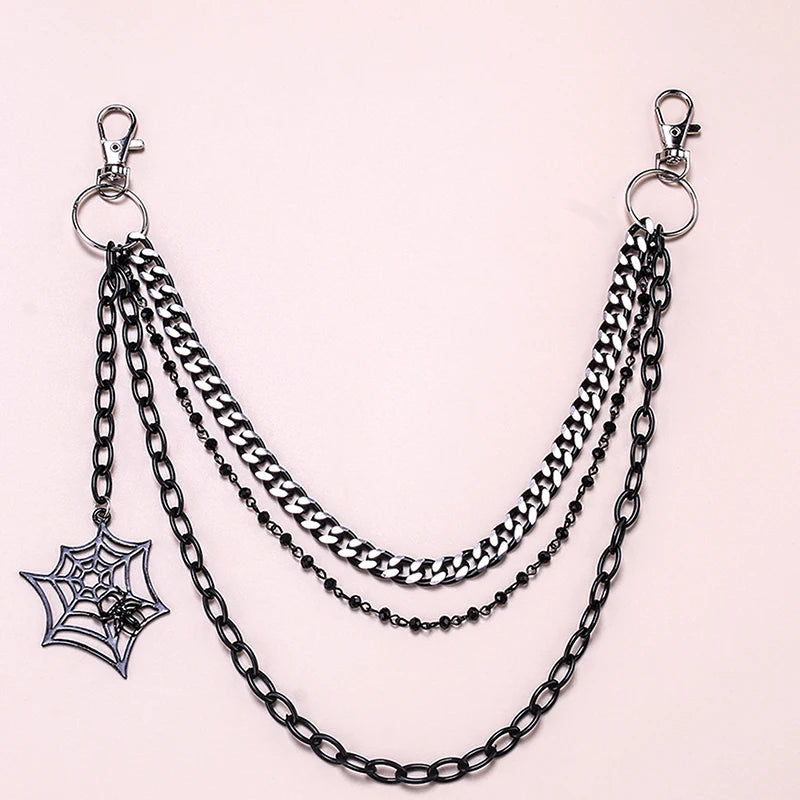For Men Women Accessories Gifts Fashion Punk Metal Waist Chain Hip Hop Spider Web Pendant Jeans Chain