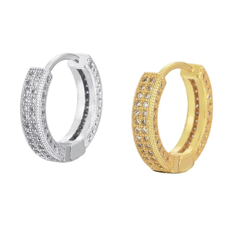 2 Pcs Fashion Full Diamonds Sparkling Copper Silver Colour Hoop Earrings Men Party Daily Jewelry