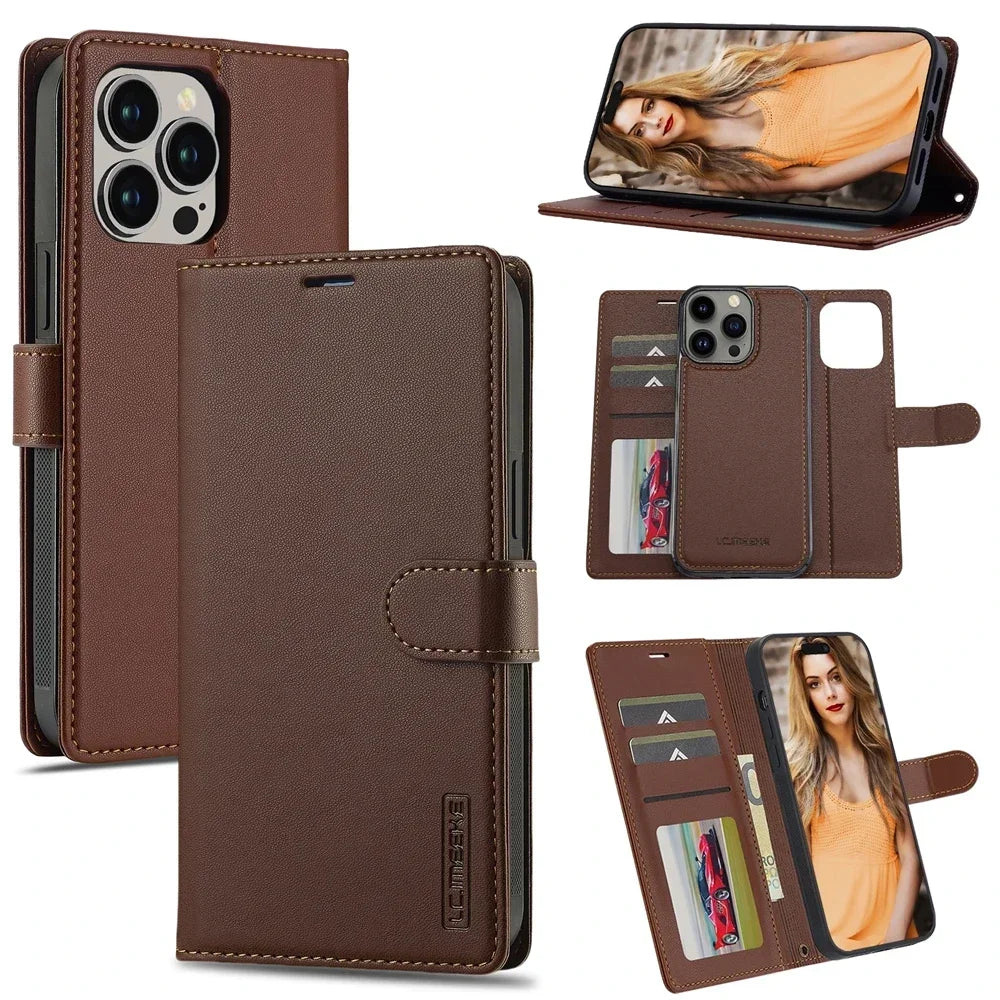 2in1 Removable Flip Leather Wallet Case Magnetic Phone Cover For iPhone 17 Air 15 Pro Max 14 Plus 16 13 12 11 SE 2022 Cards Solt