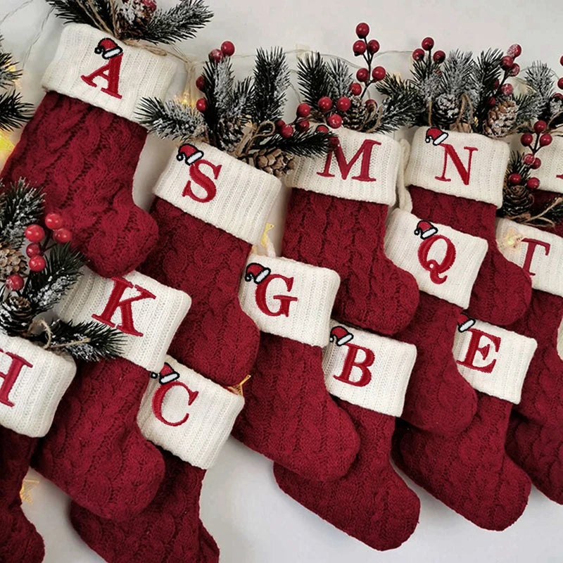 Christmas Alphabet Knitting Socks Christmas Tree Ornaments Christmas Decorations For Home 2025 Noel New Year 2026 Xmas Gift