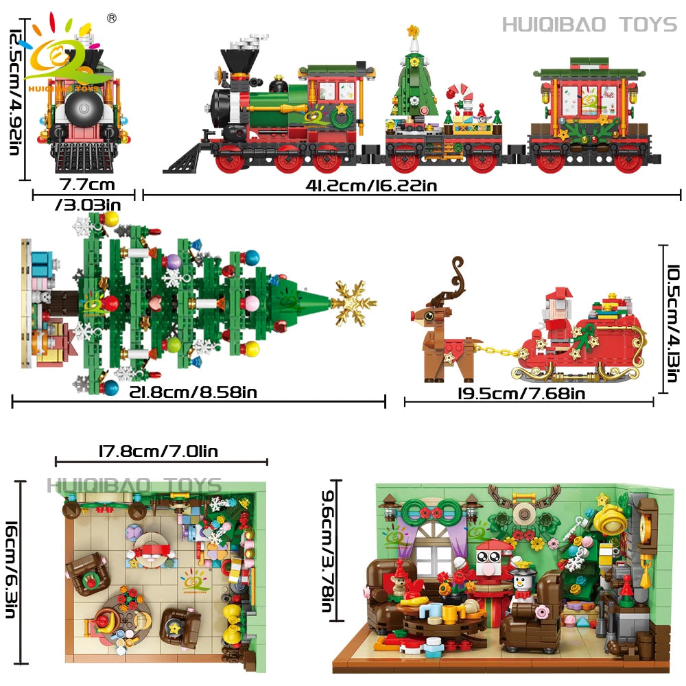 HUIQIBAO Christmas 24 Day Countdown Calendar Tree Santa Claus Train Model Building Block DIY Bricks Toys for Children Adult Gift