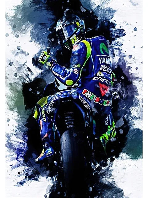 Valentino Rossies Motorcycle Racer Poster Sports Car Racer Portrait Prints Canvas Painting Wall Art for Home Living Room Decor