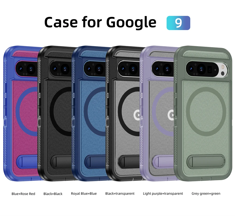 Luxury Folding Stand Magnetic Armour Phone Case For Google Pixel 9 8 Pro XL 8A Shockproof Hybrid PC Protective Military Cover