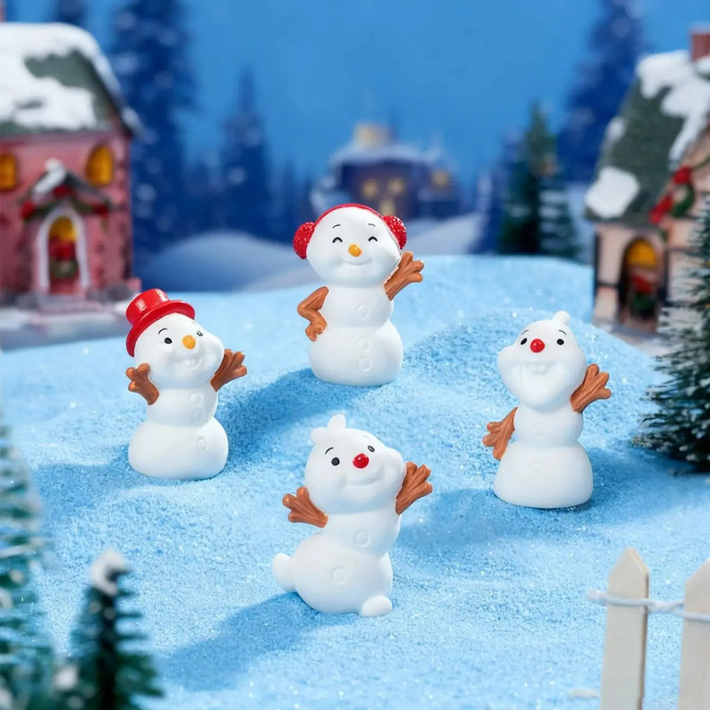 5/10PCS Cute Snowman Figurines Mini Christmas Decor For Fairy Garden Sensory Bins Collector Display Gift
