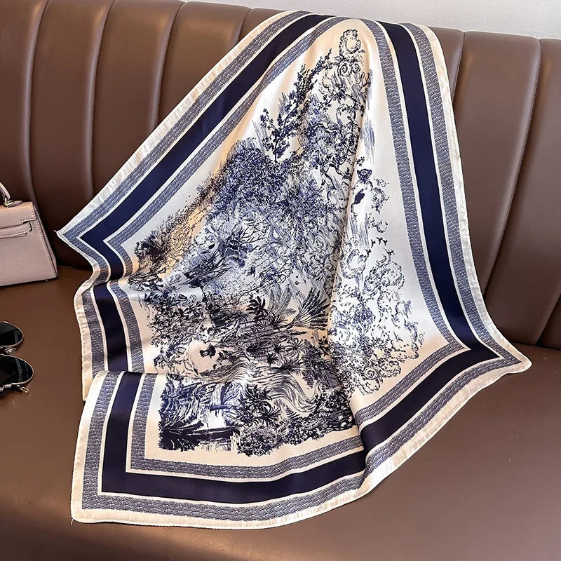 Neckerchief Female Luxury Square Scarf for Women Silk Feeling Shawl Satin Hijab Fashion Wraps Hair Bands Ribbon Headband Bandann