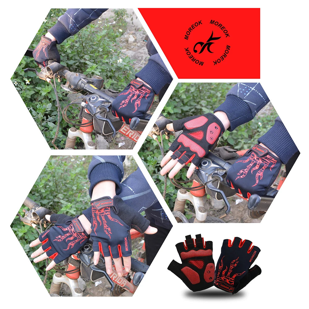 MOREOK Bike Gloves Breathable 5mm Gel Pads MTB Mountain Road Bicycle Gloves Shock-absorbing Half Finger Cycling Gloves Men Women
