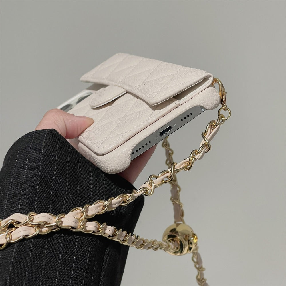 Crossbody Adjustable Lanyard Chain Phone Case for iPhone 16 15 14 13 12 Pro Max Plus Wallet Card Slot Holder Faux Leather Cover